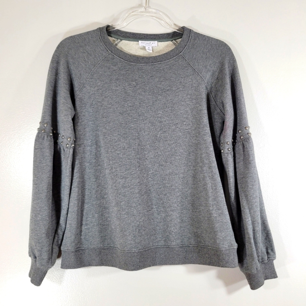 CURRENT AIR L.A. grey studded balloon sleeve French terry crewneck sweatshirt